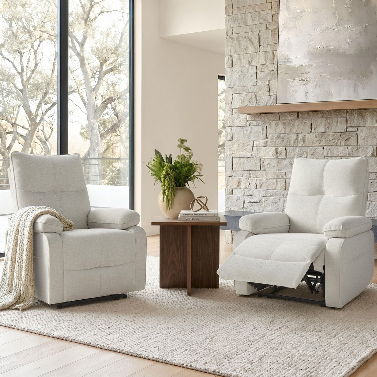 Watson & Whitely Wide Wall Hugger Manual Recliner Chairs, Light Gray
