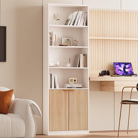 72" Tall Bookcase with Doors & Storage Shelves