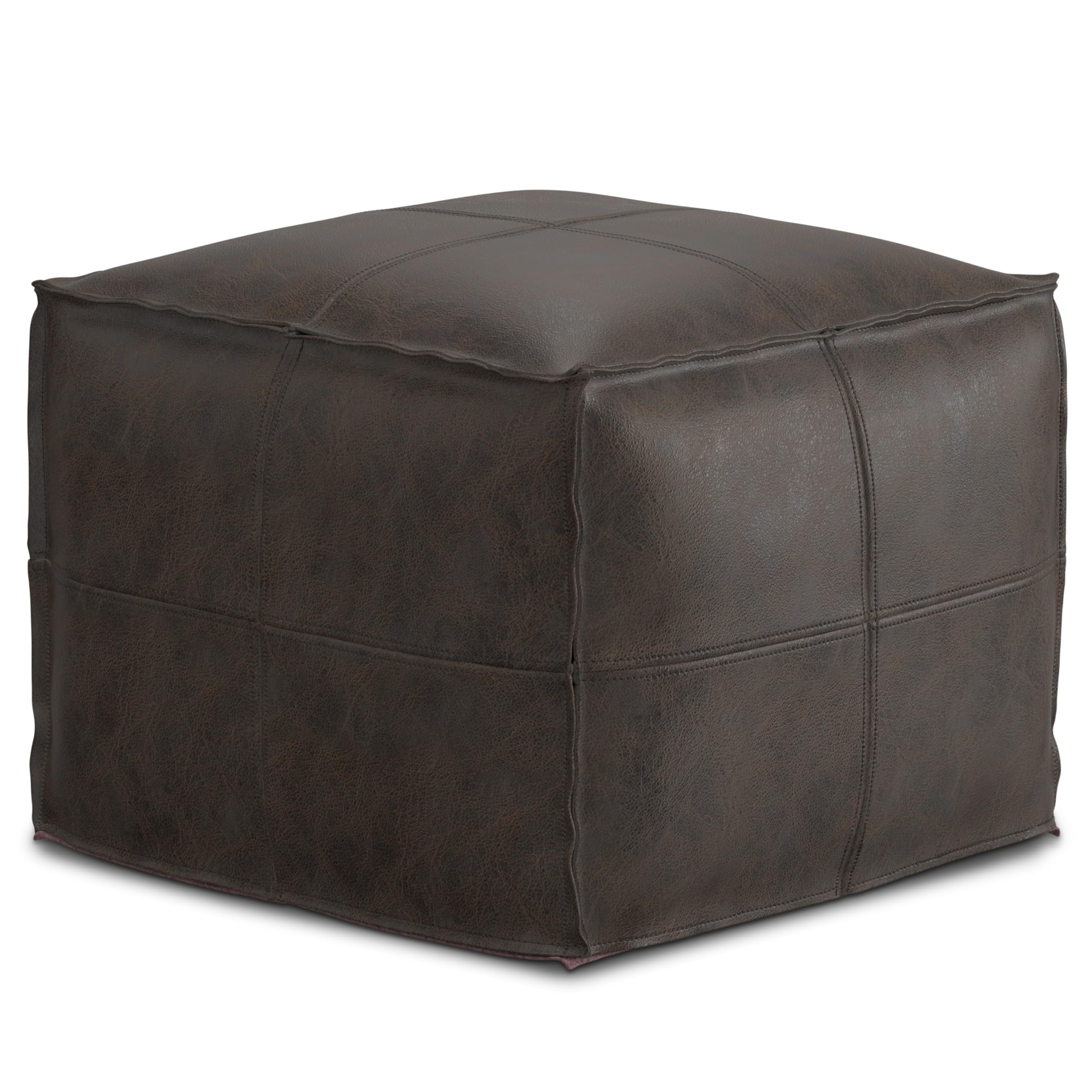 Square Leather Pouf Ottoman