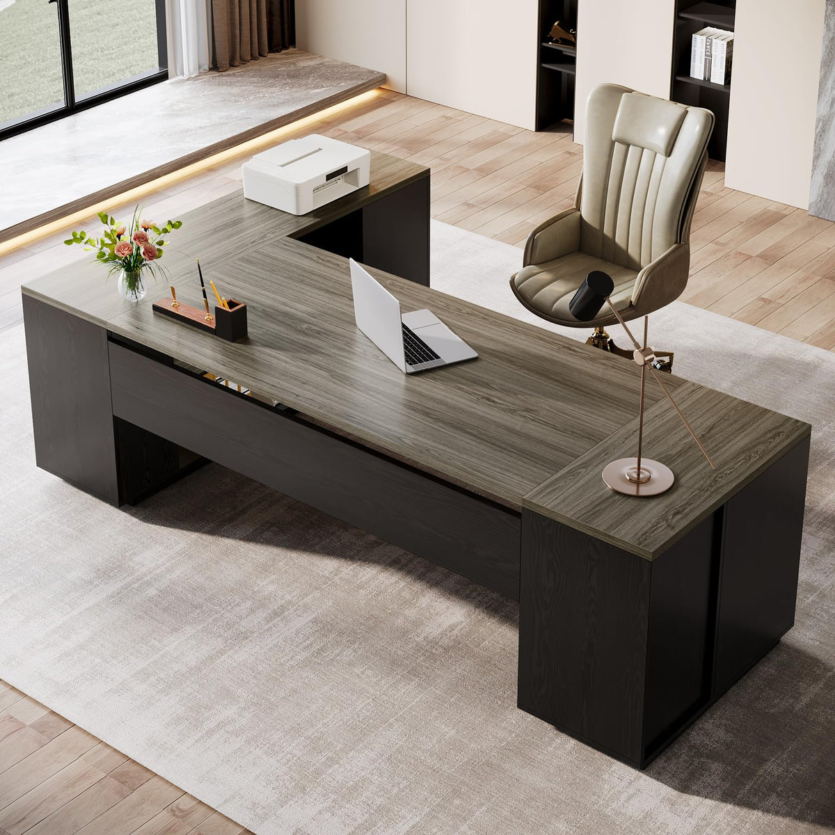 L-Shaped Executive Desk with Storage