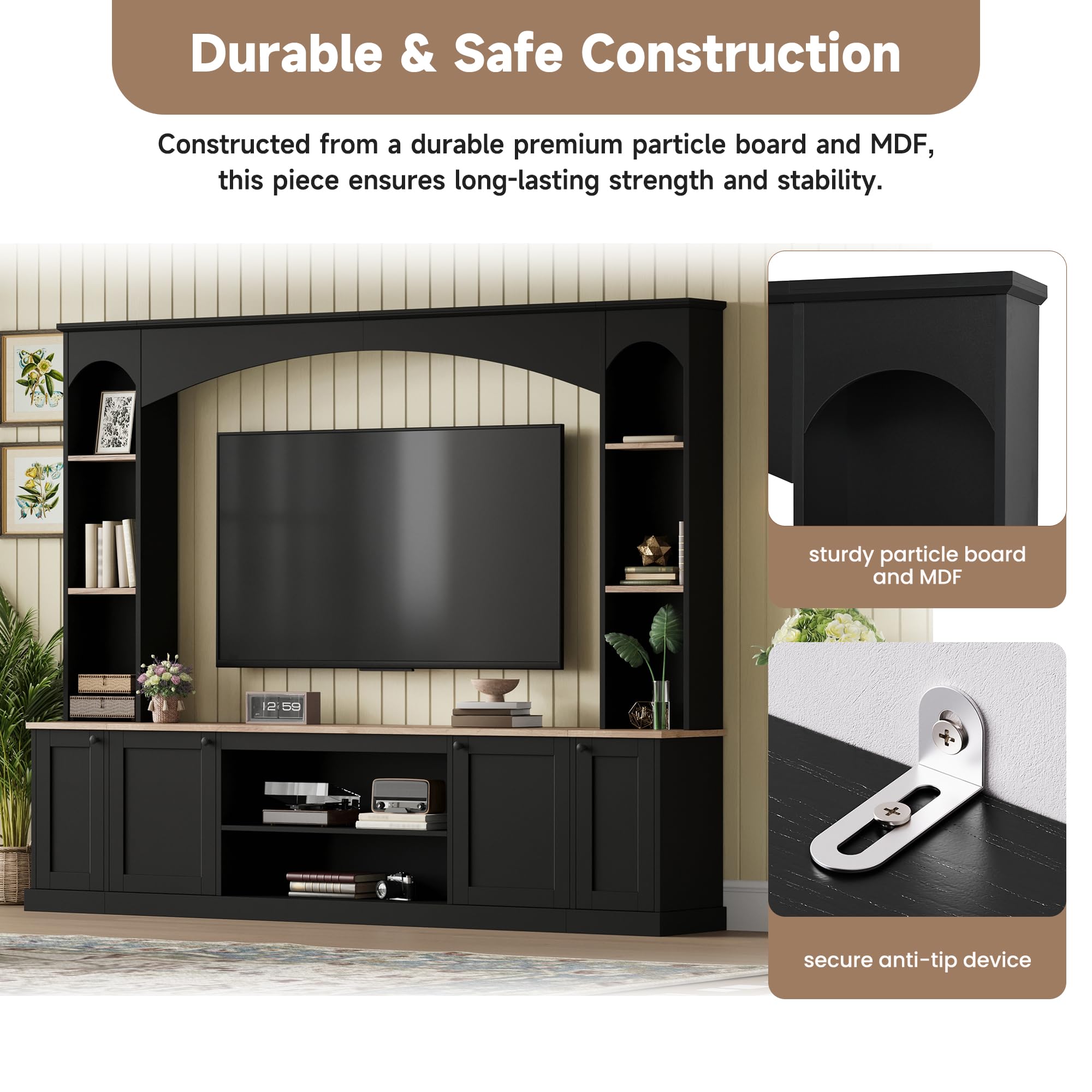 Arched Entertainment Center with Bookshelf & Storage