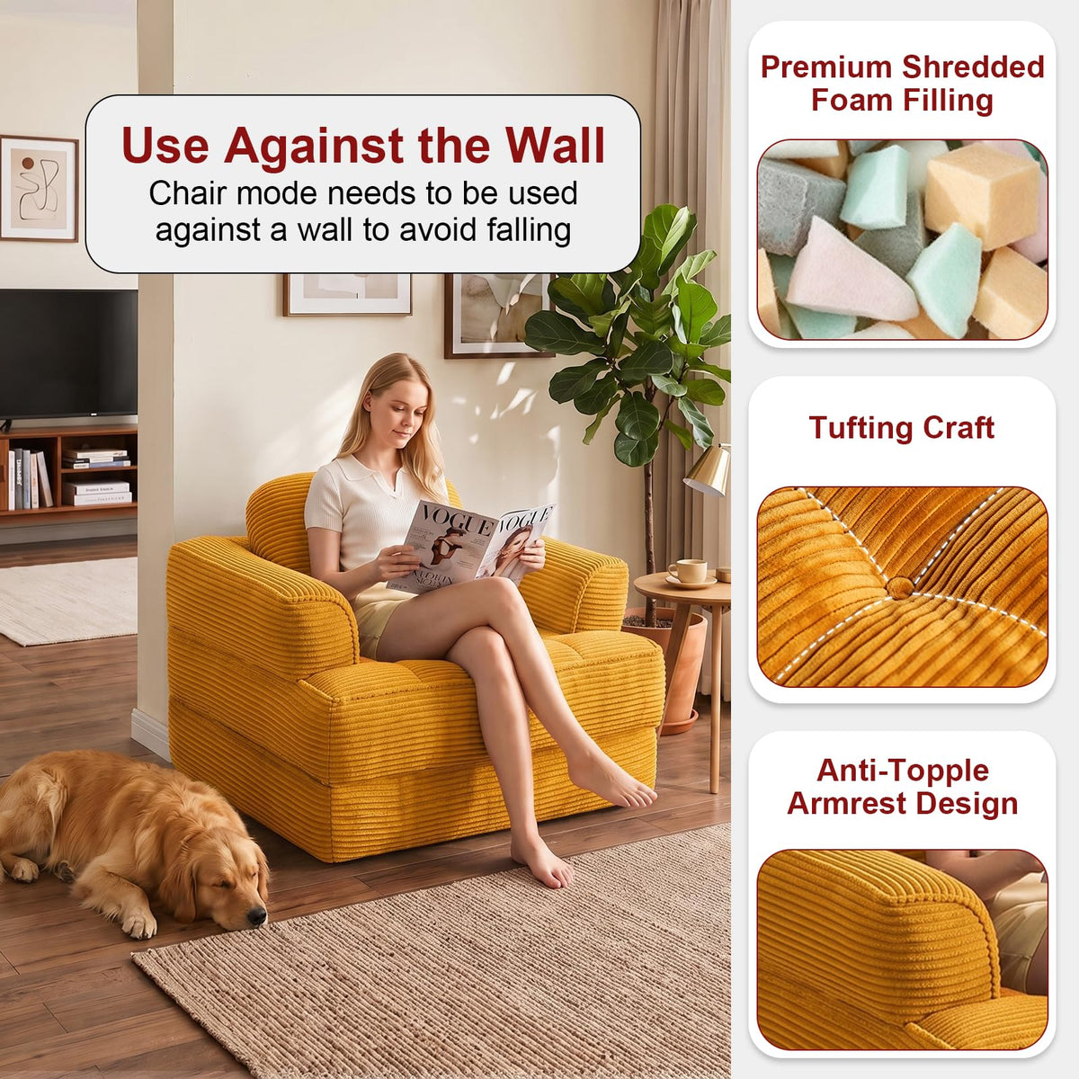CUBIOU Folding Sofa Bed, Convertible Sleeper Chair Bed Lounge Chair