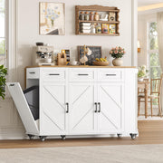 FINETONES Kitchen Island with Trash Can Storage and Power Outlet, White