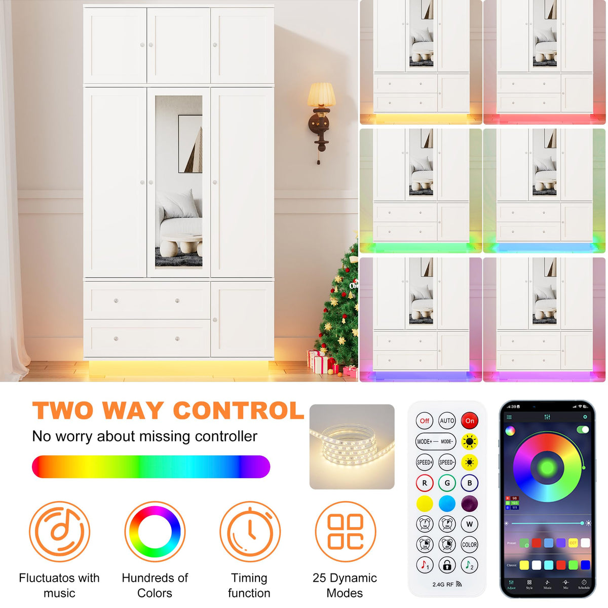 White Mirrored Wardrobe with LED Lighting
