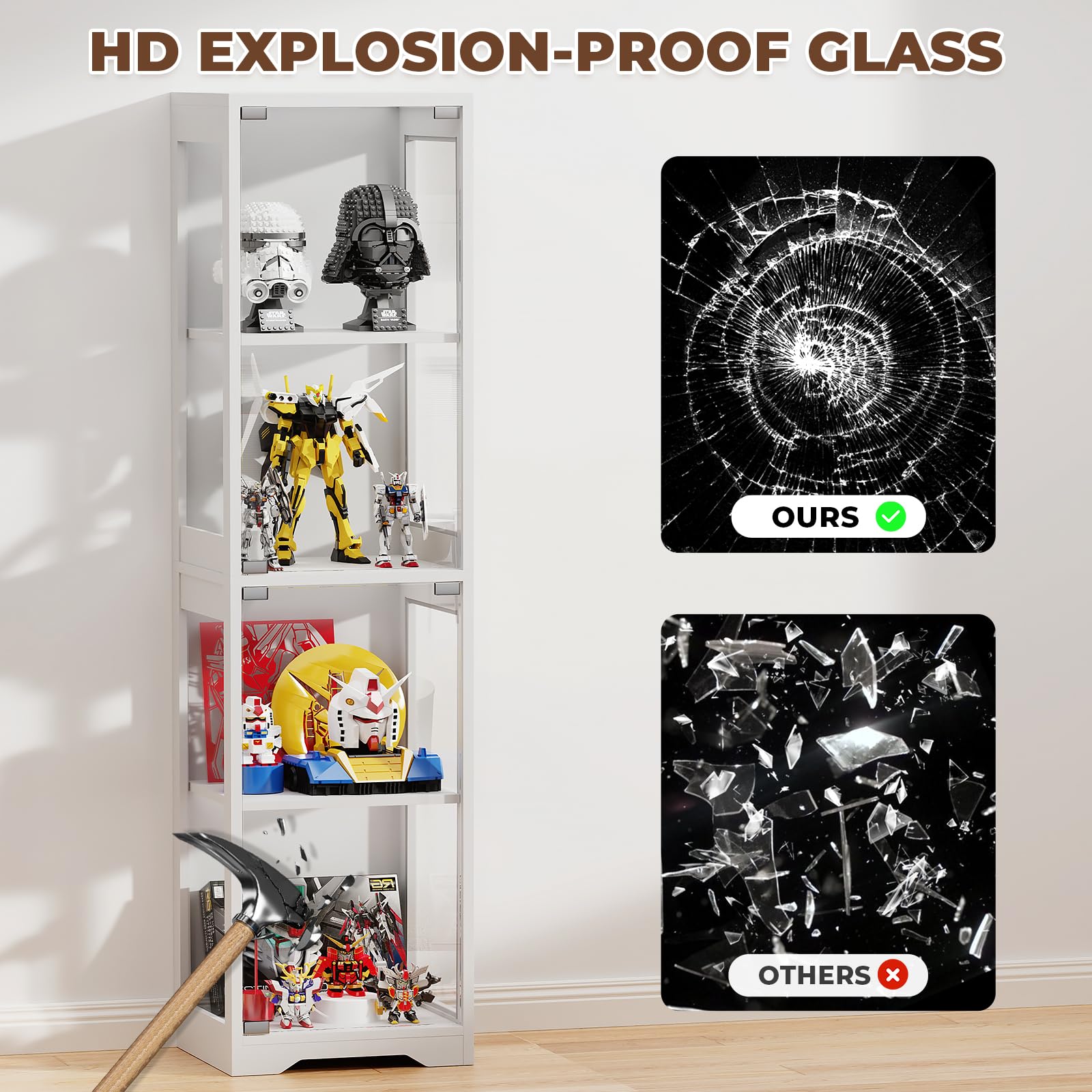 63" Glass Display Cabinet with 3-Color LED Lights