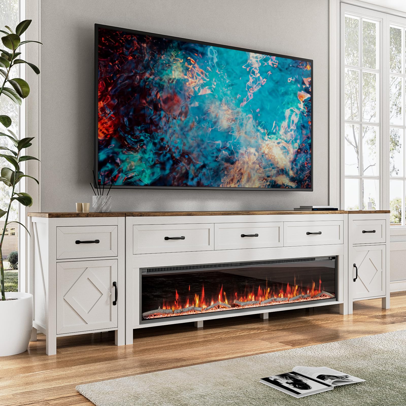 TV Stand with 60" Electric Fireplace – Up to 100"