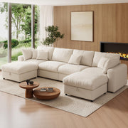 WorthFurni 140” Oversized Cloud Sectional Couches for Living Room, Modern Modular Sectional Sofa with Deep Seat, Convertible U Shape Couch with Storage Ottoman for Apartment, Chenille (Warm White)