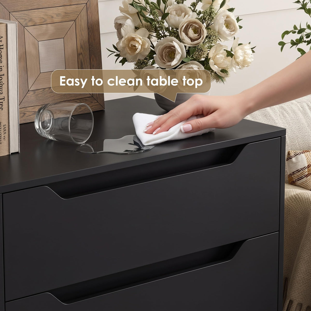 HOSTACK Modern 4 Drawers Dresser, Wood Chest of Drawers with Storage, Black