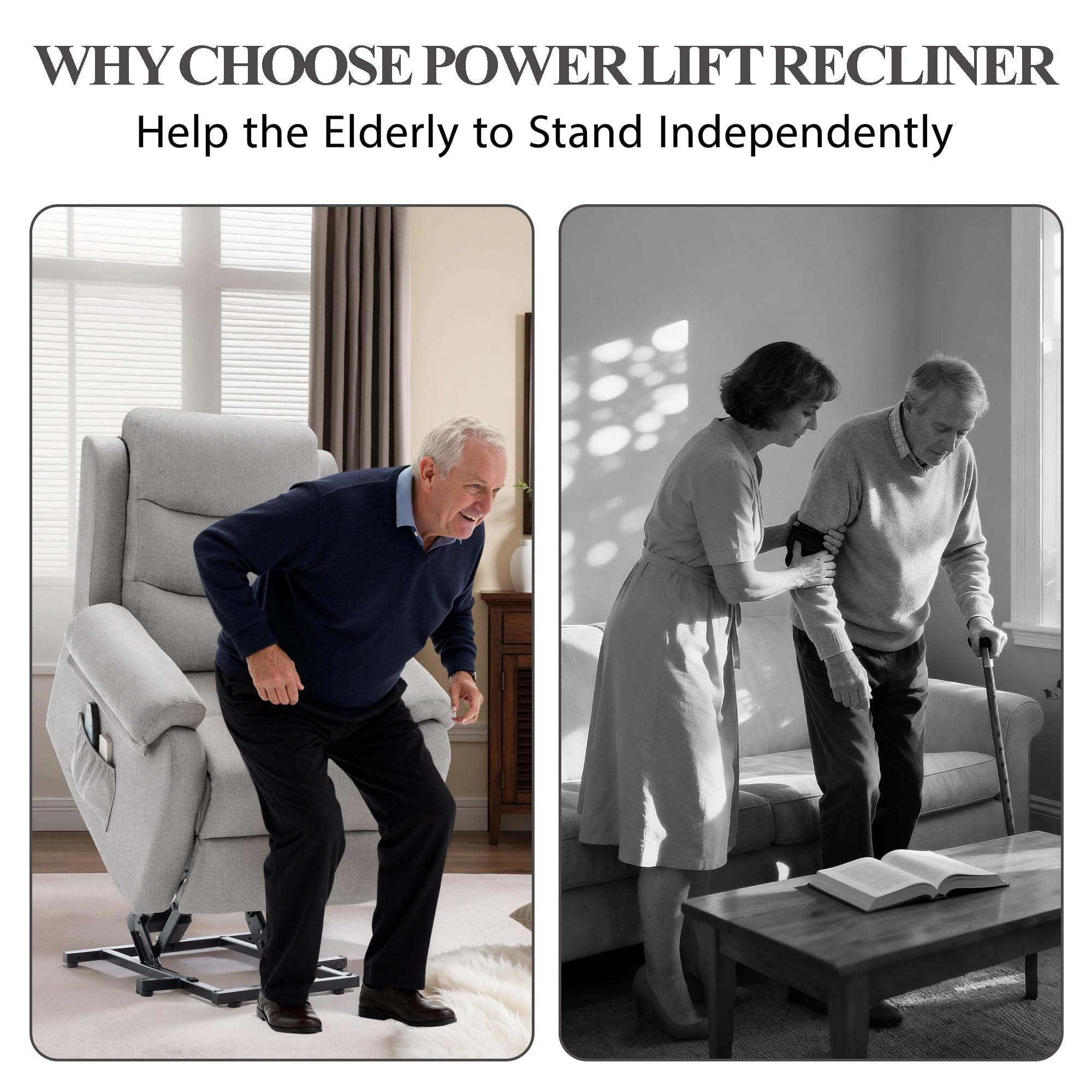 Korser Power Lift Recliner Chair for Elderly, Electric Lift Chair for Adults, Small Recliner with Side Pockets for Living Room Reading Room, Recliner Saves Your Favorite Position, Lightgrey