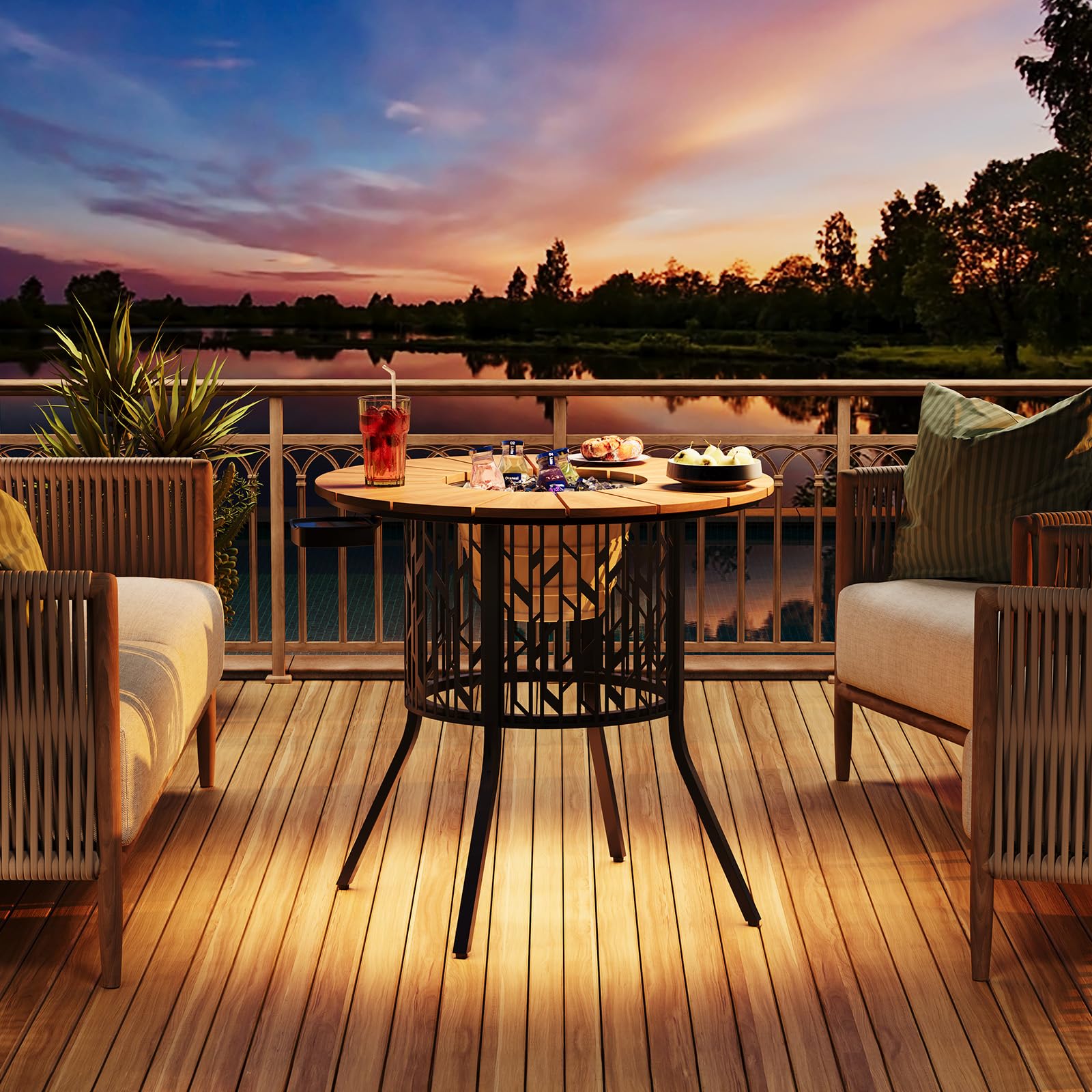 Solar LED Cooler Patio Table with Ice Bucket