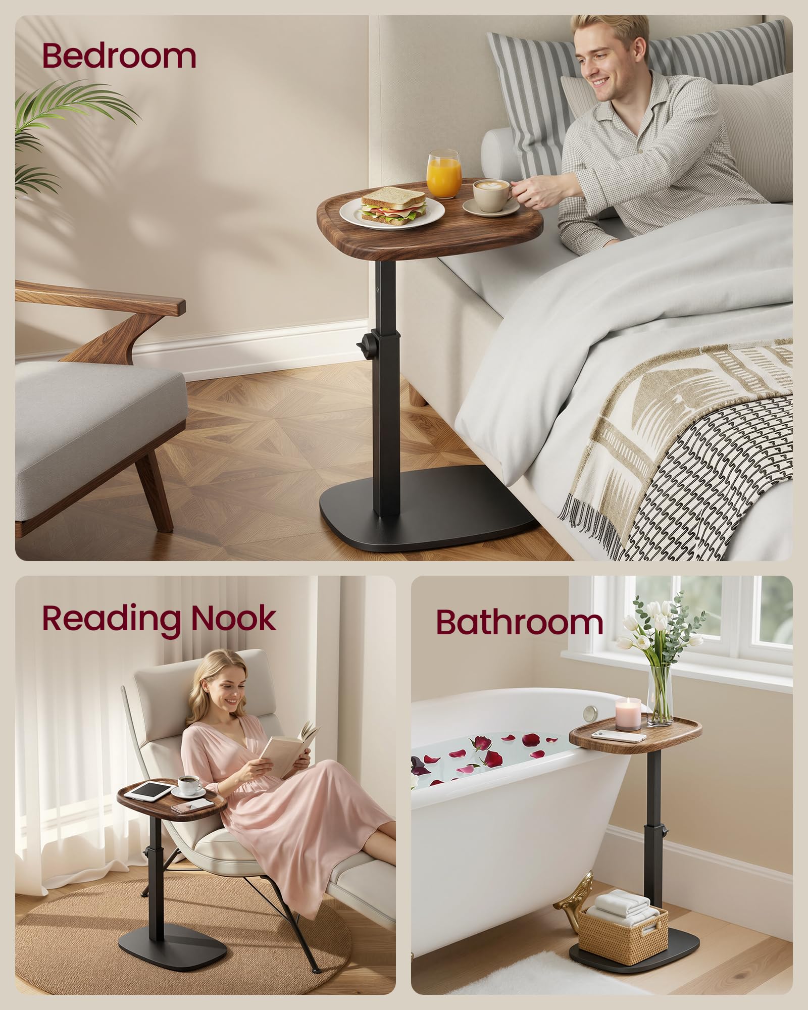 C-Shaped Side Table with Adjustable Height