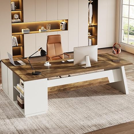 L-Shaped Executive Desk with Drawers & File Cabinet