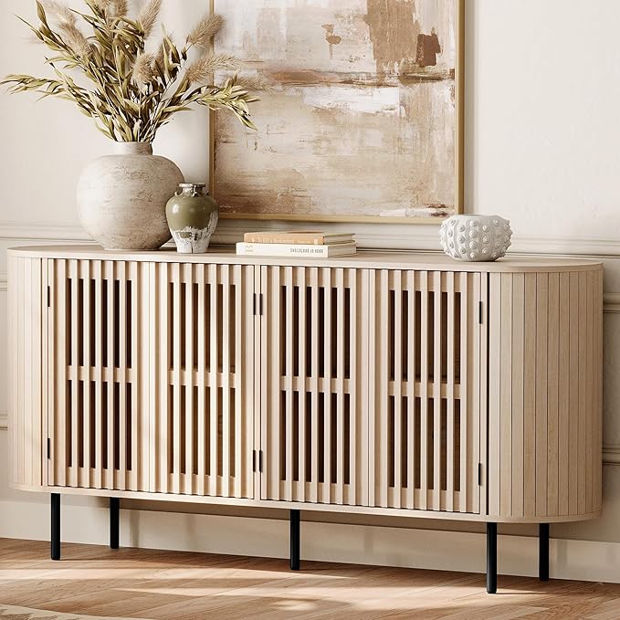 Fluted Sideboard Buffet Cabinet with 4 Doors