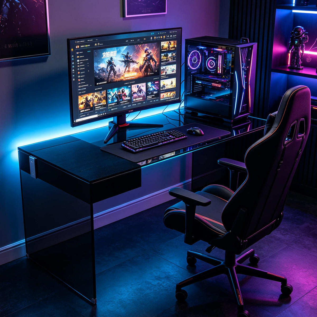 Clear Glass Desk with Storage