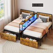 Zevemomo Twin Bed Frames w/Storage Drawers, Headboard for 2 Teens