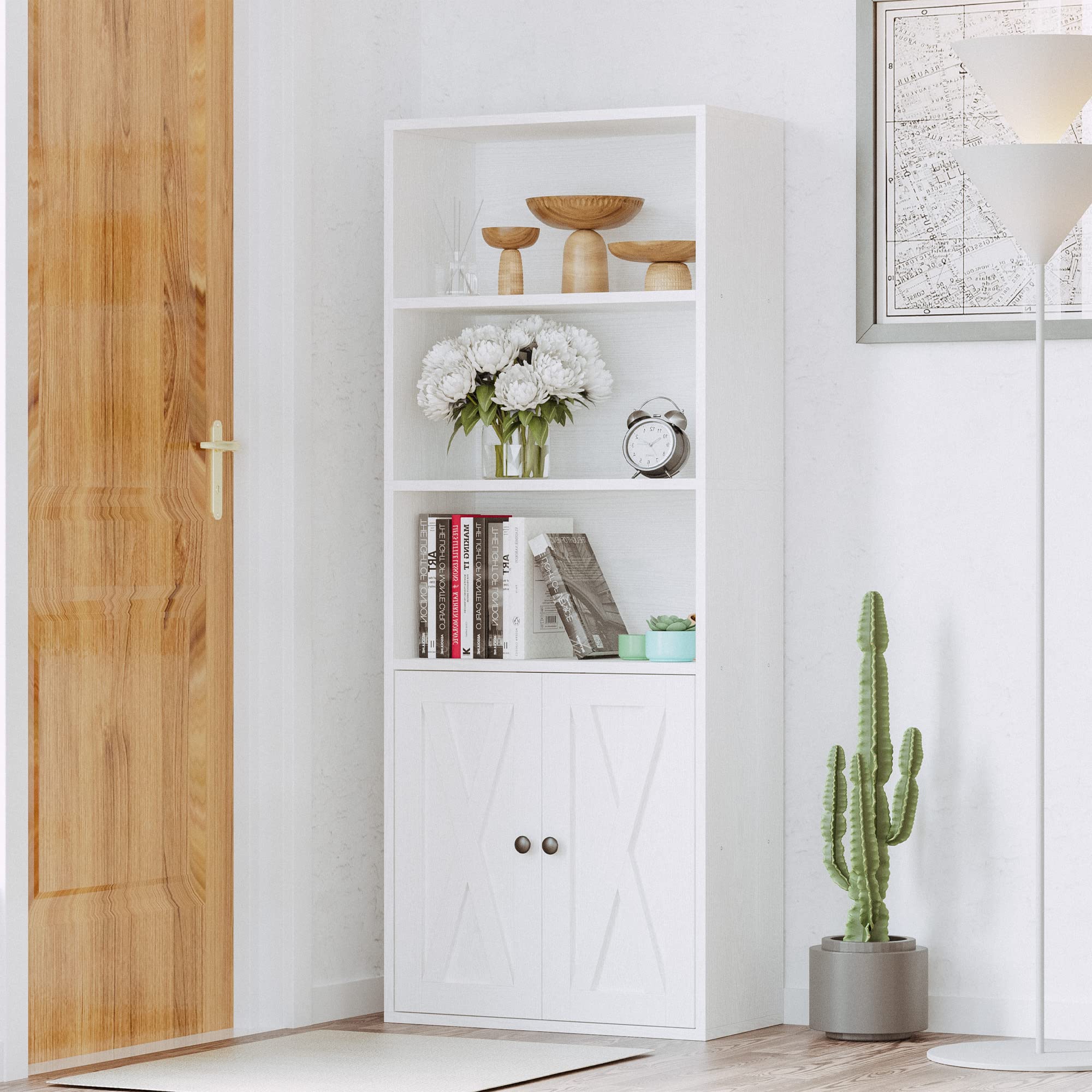 5-Tier Industrial Bookcase with Doors