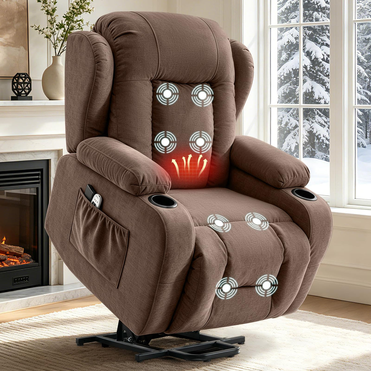 Diluvan Power Lift Recliner Chair for Elderly with Massage and Heat,Brown