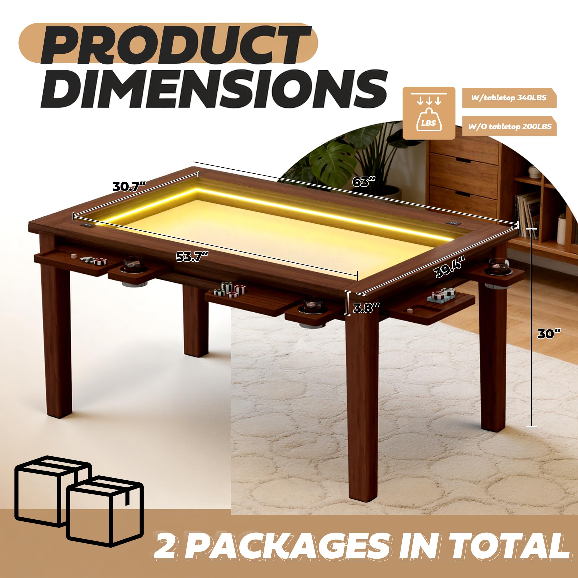2-in-1 Dining & Board Game Table with LED Light