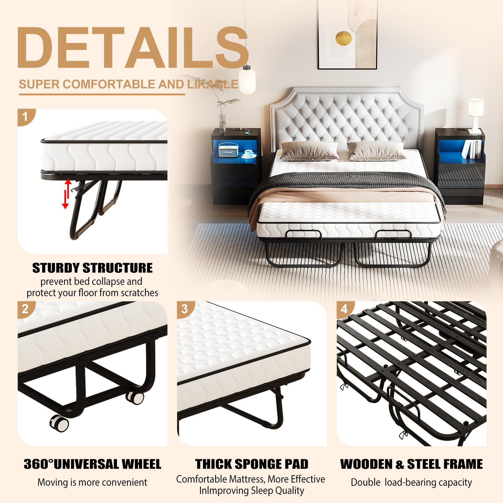 Extra Large Folding Bed with Memory Foam Mattress
