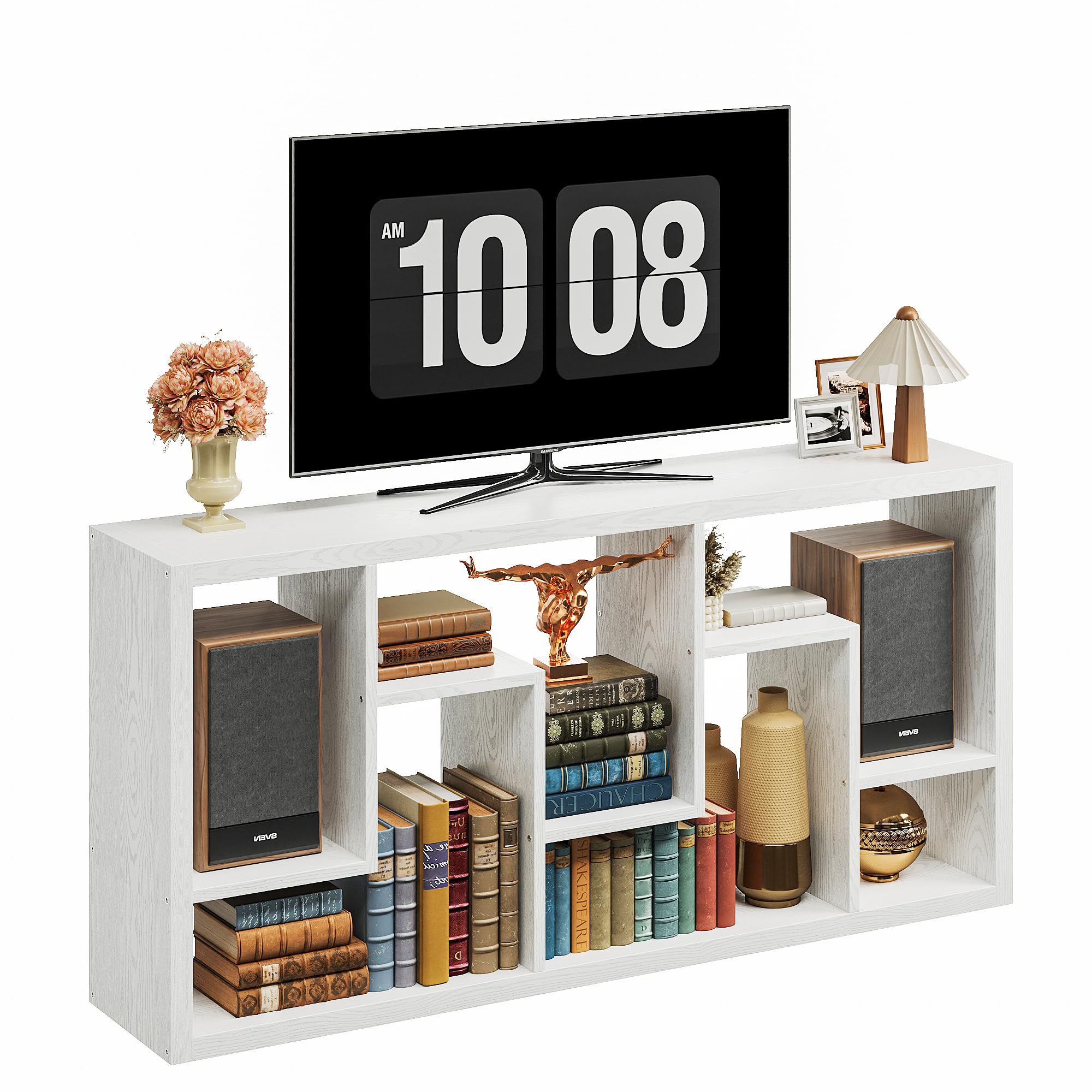 Geometric Bookcase 6-Shelf Industrial White