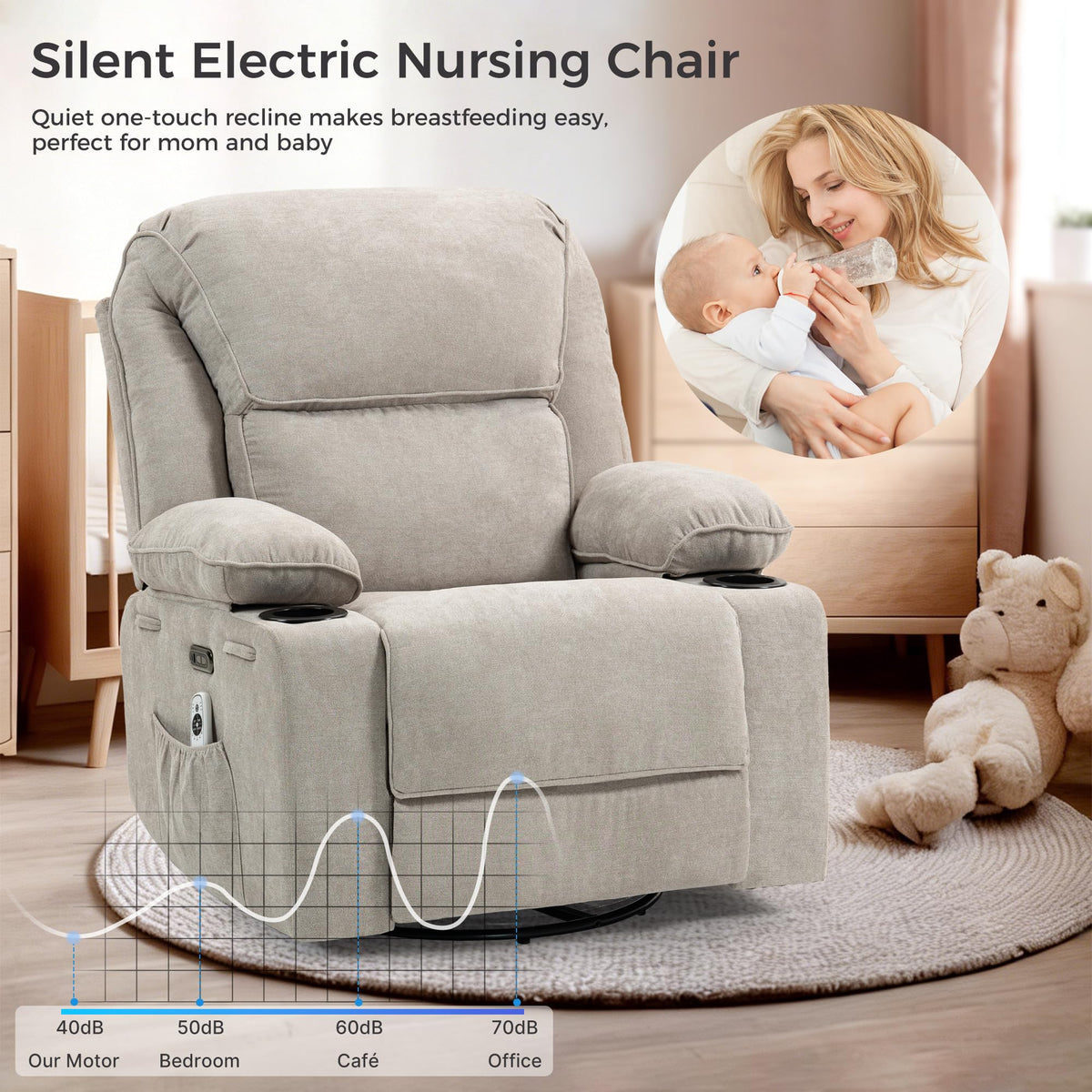 Electric Power Recliner Chair with Rocking, Swivel & Glider for Nursery