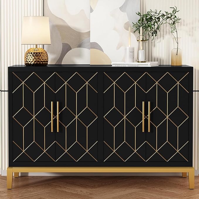 Green 4-Door Sideboard with Gold Trim