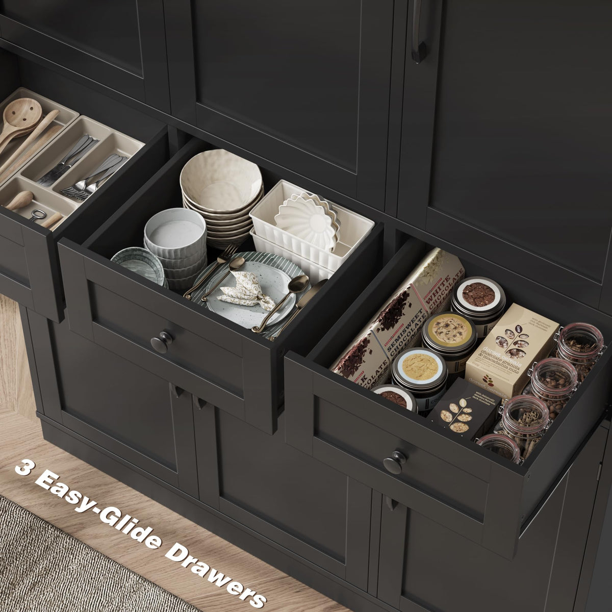HITHOS 71" Tall Kitchen Pantry Storage Cabinet w/Drawers & Shelves, Black