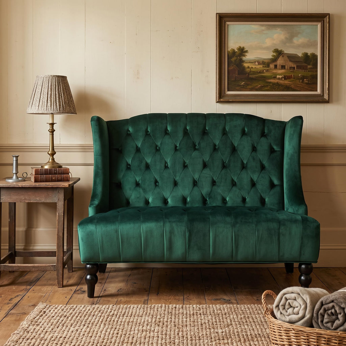 Emerald Velvet Tufted Loveseat