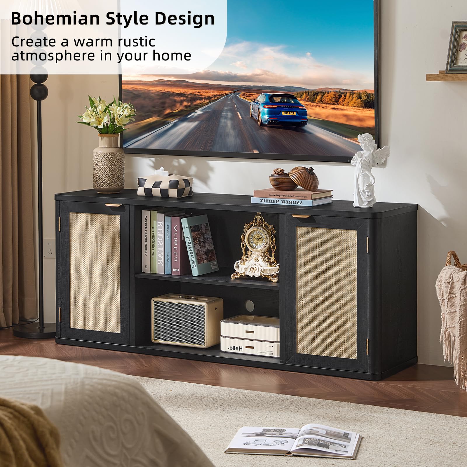 Rattan TV Stand with Storage