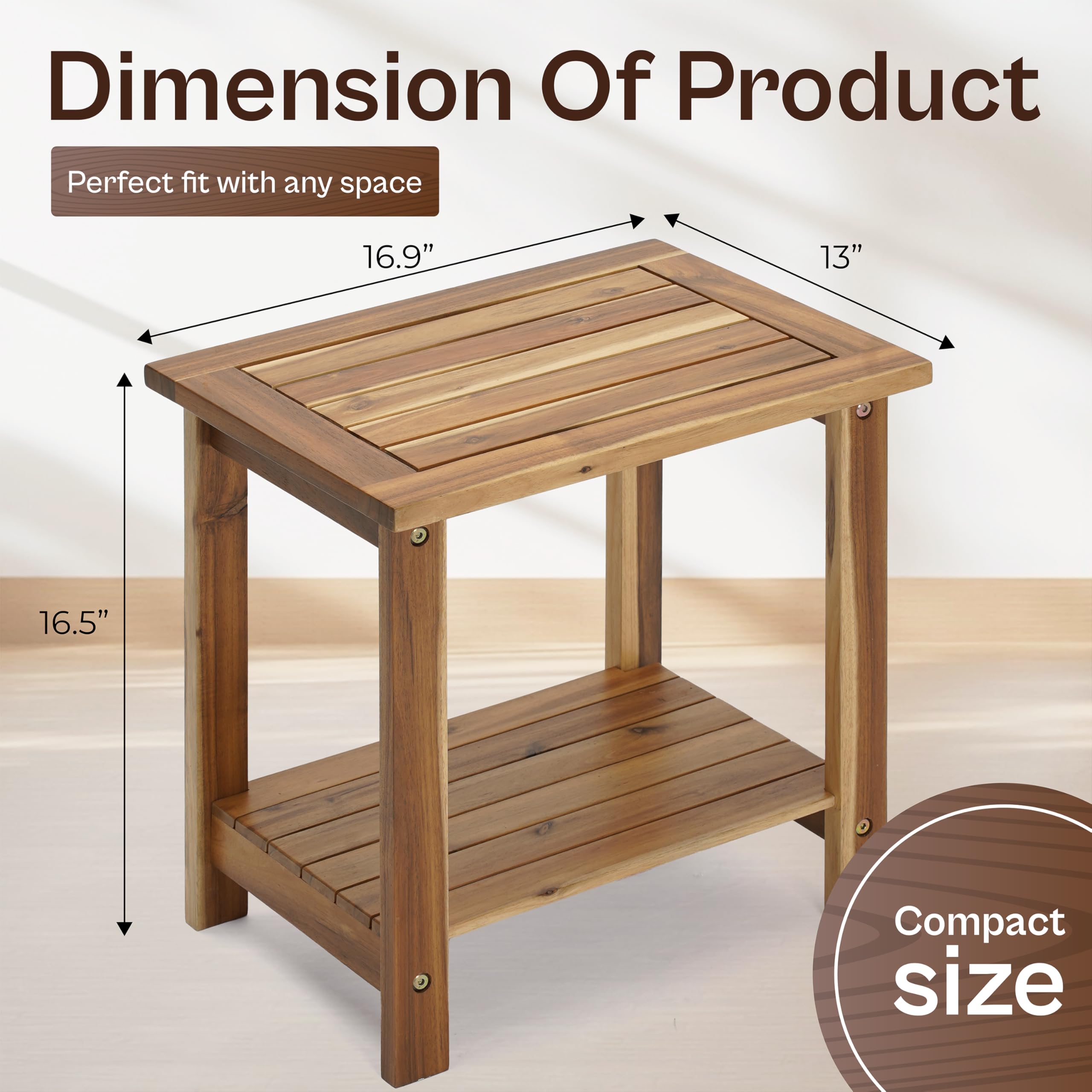 Acacia Wood 2-Tier Side Table
