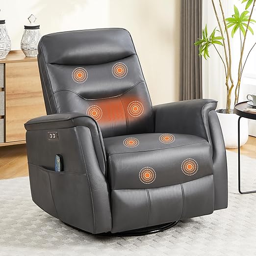 Power Swivel Rocker Recliner with Massage, Heat & USB