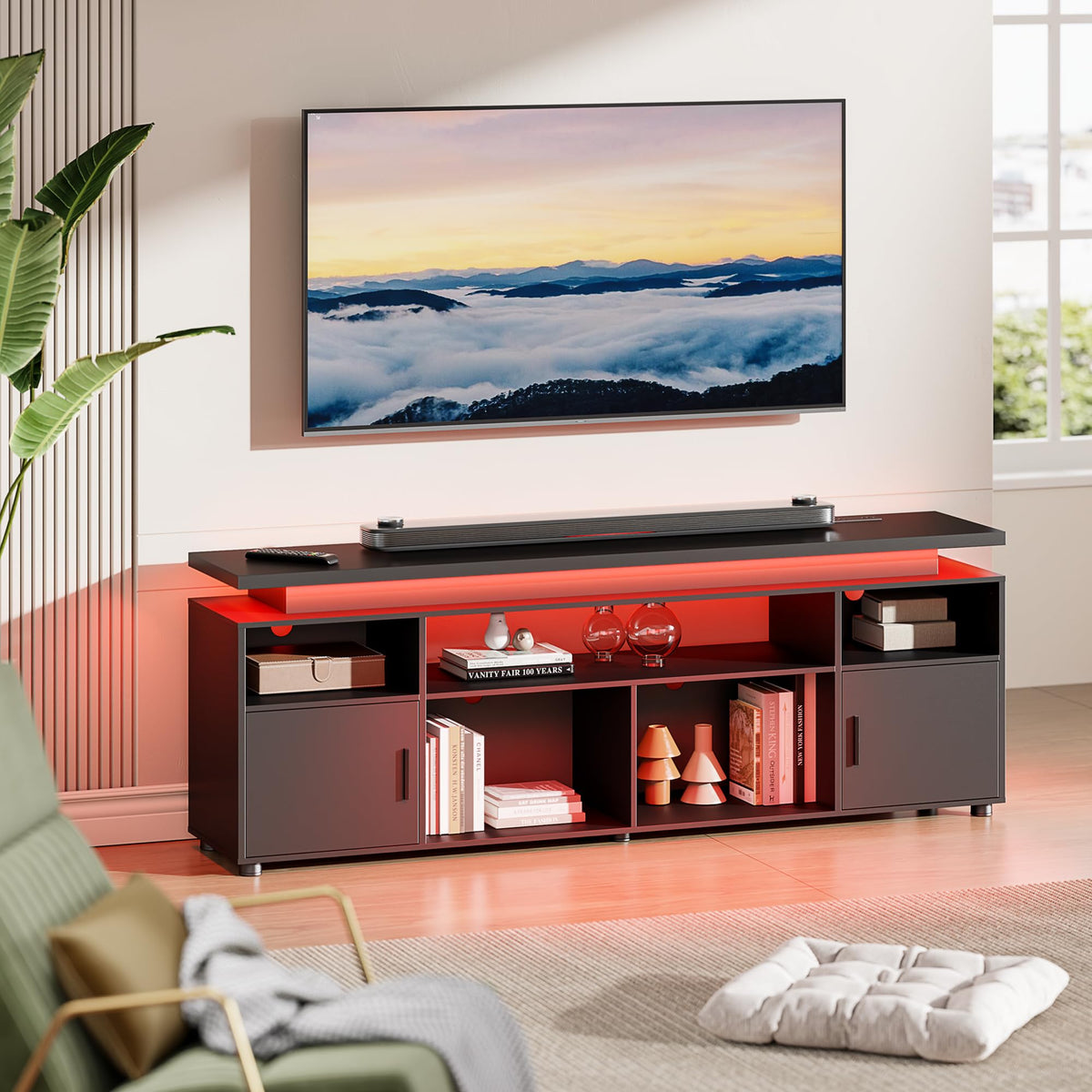 Black LED TV Stand with Storage