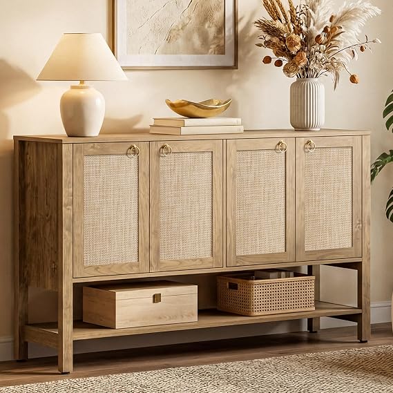 Rattan-Textured Sideboard Cabinet