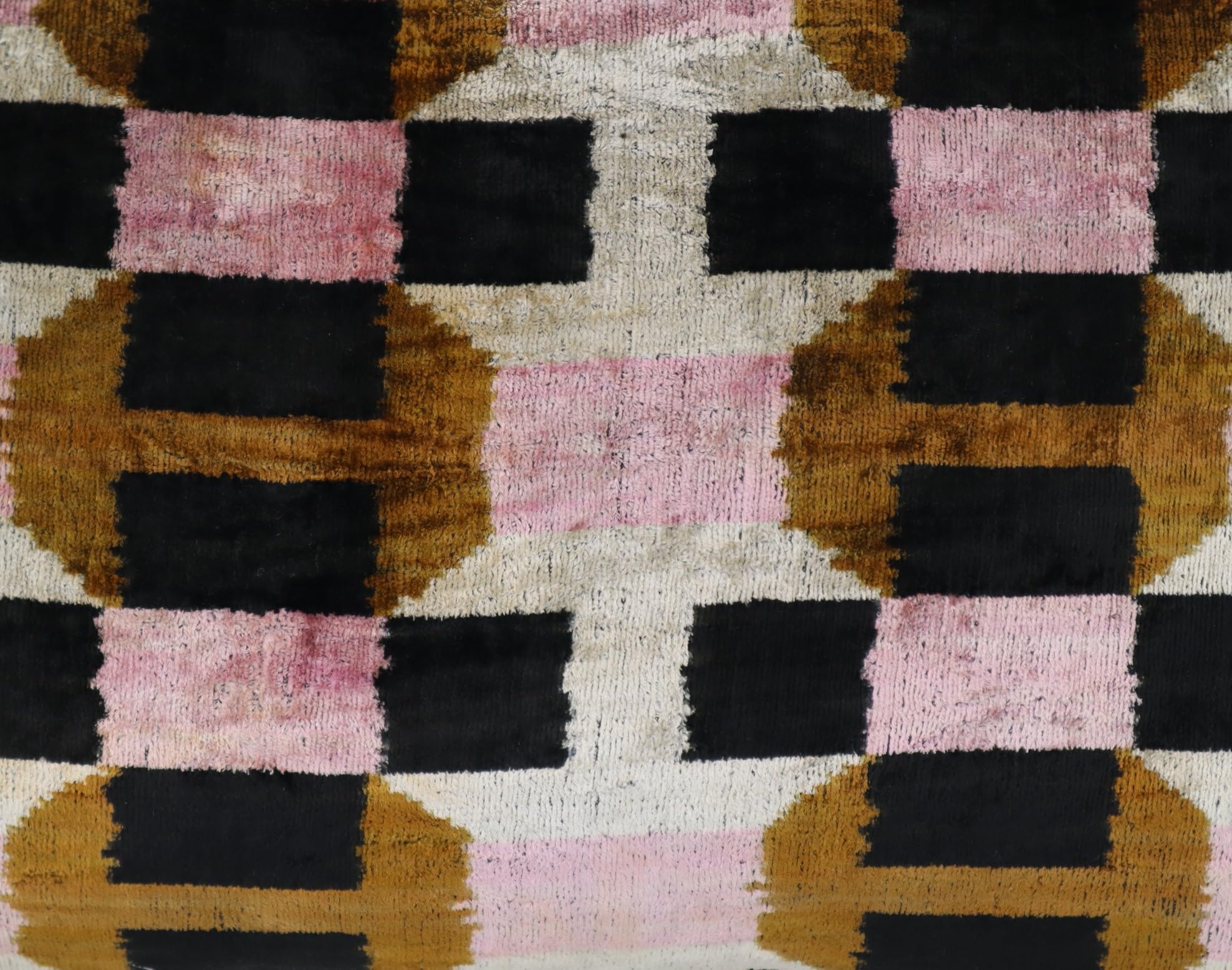 CANVELLO Handmade Pink & Brown Geometric Silk Velvet Throw Pillow – 16x24 Inch, Naturally Dyed, Down Feather Insert, Luxury Decorative Cushion for Sofa & Bed