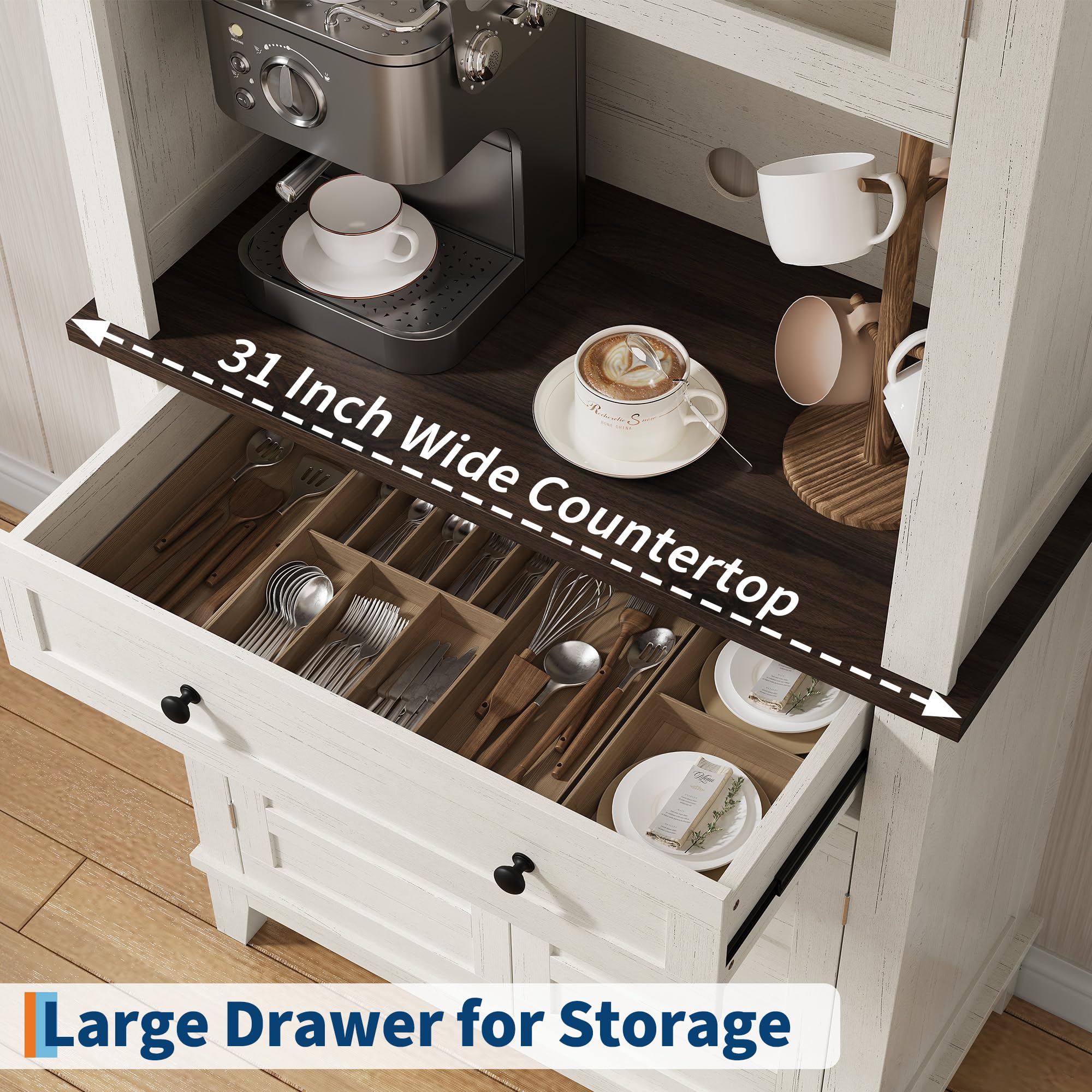 Farmhouse Coffee Bar Cabinet with Glass Doors