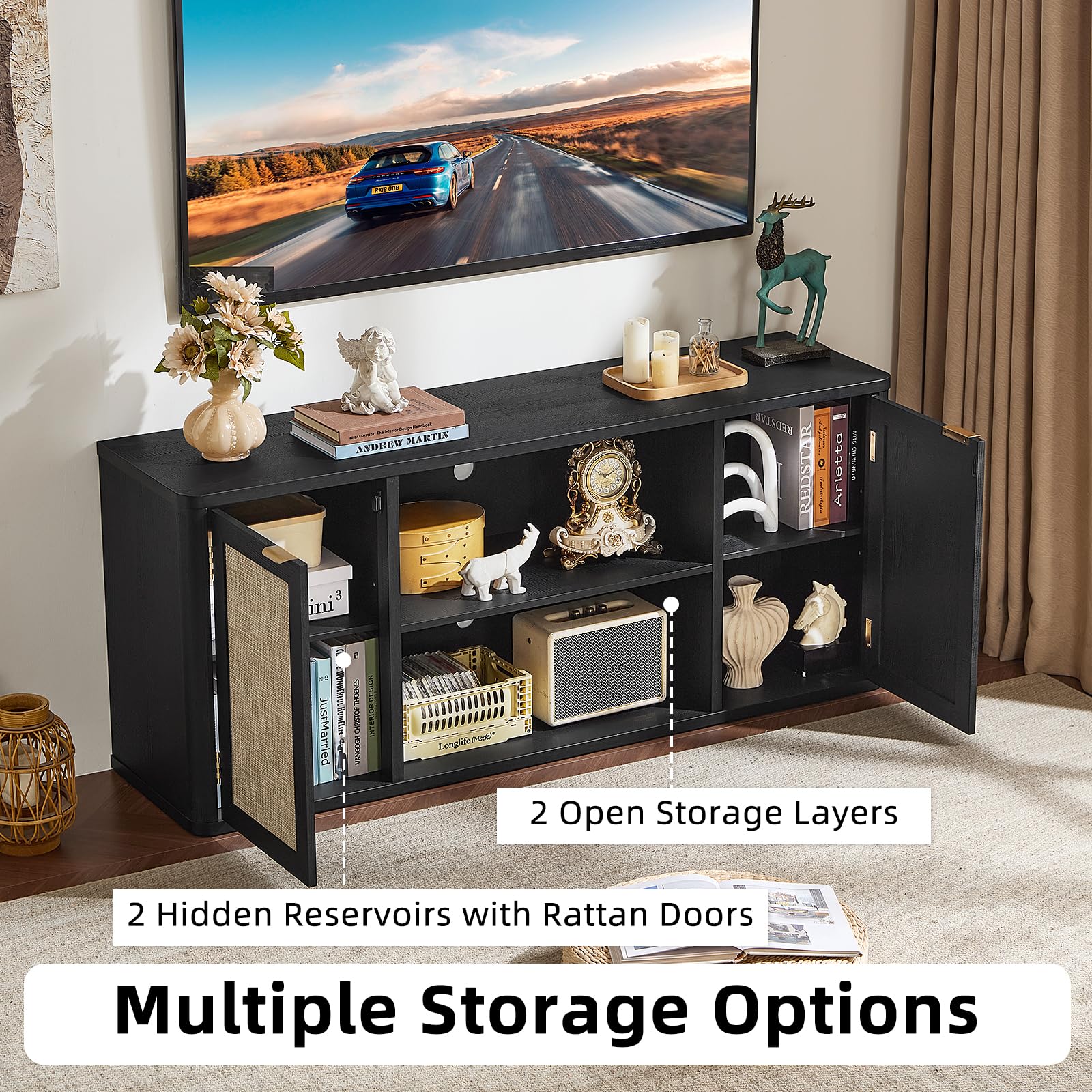 Rattan TV Stand with Storage