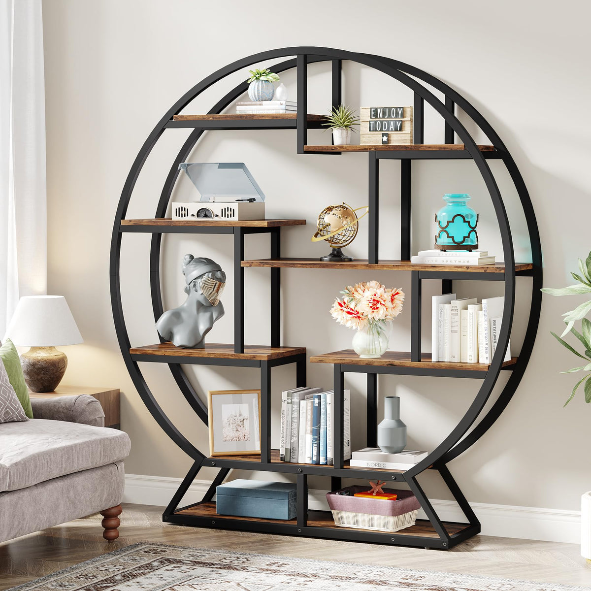 63-Inch Round Etagere Bookshelf
