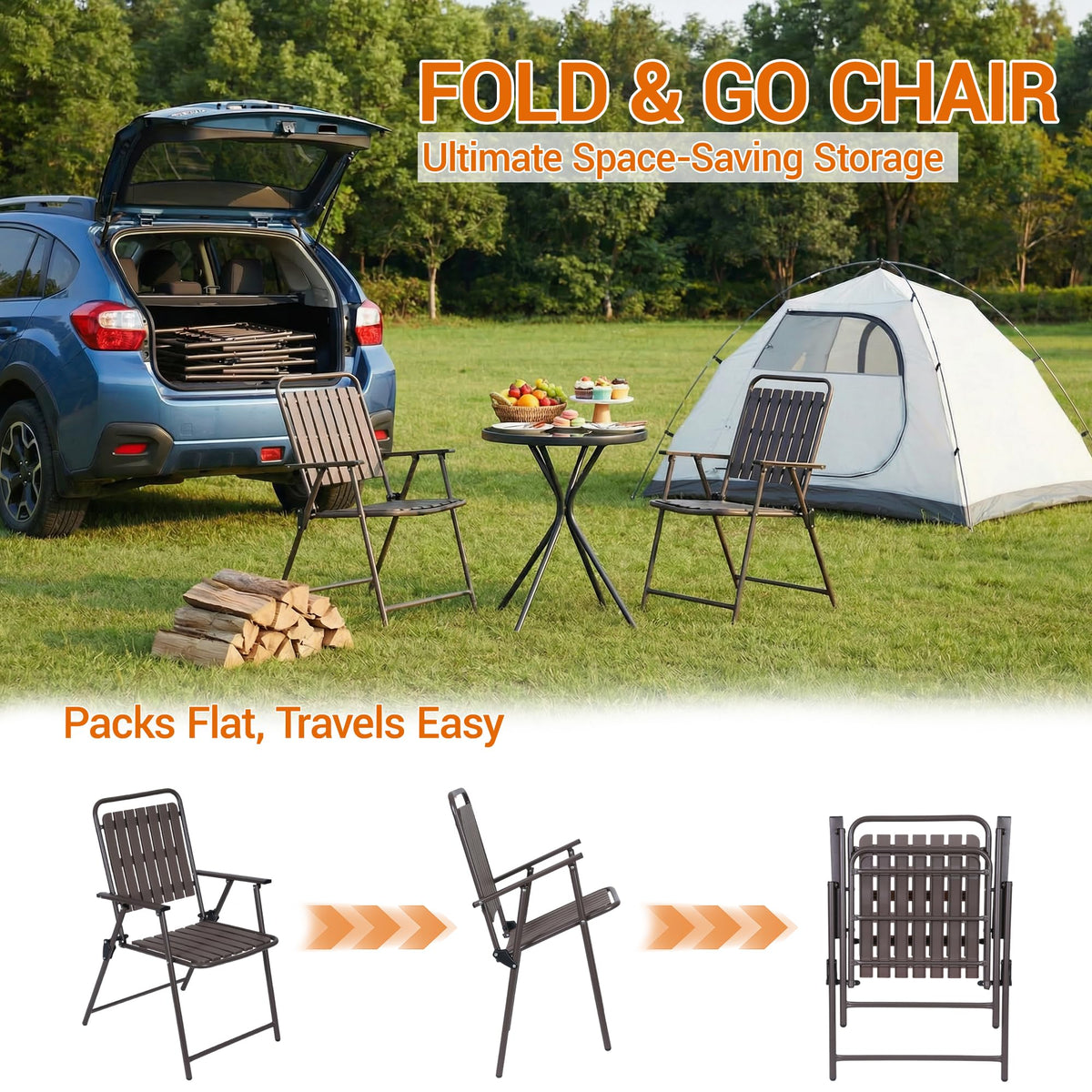 3-Piece Folding Bistro Set, Space-Saving, Waterproof Chairs & Table, Brown