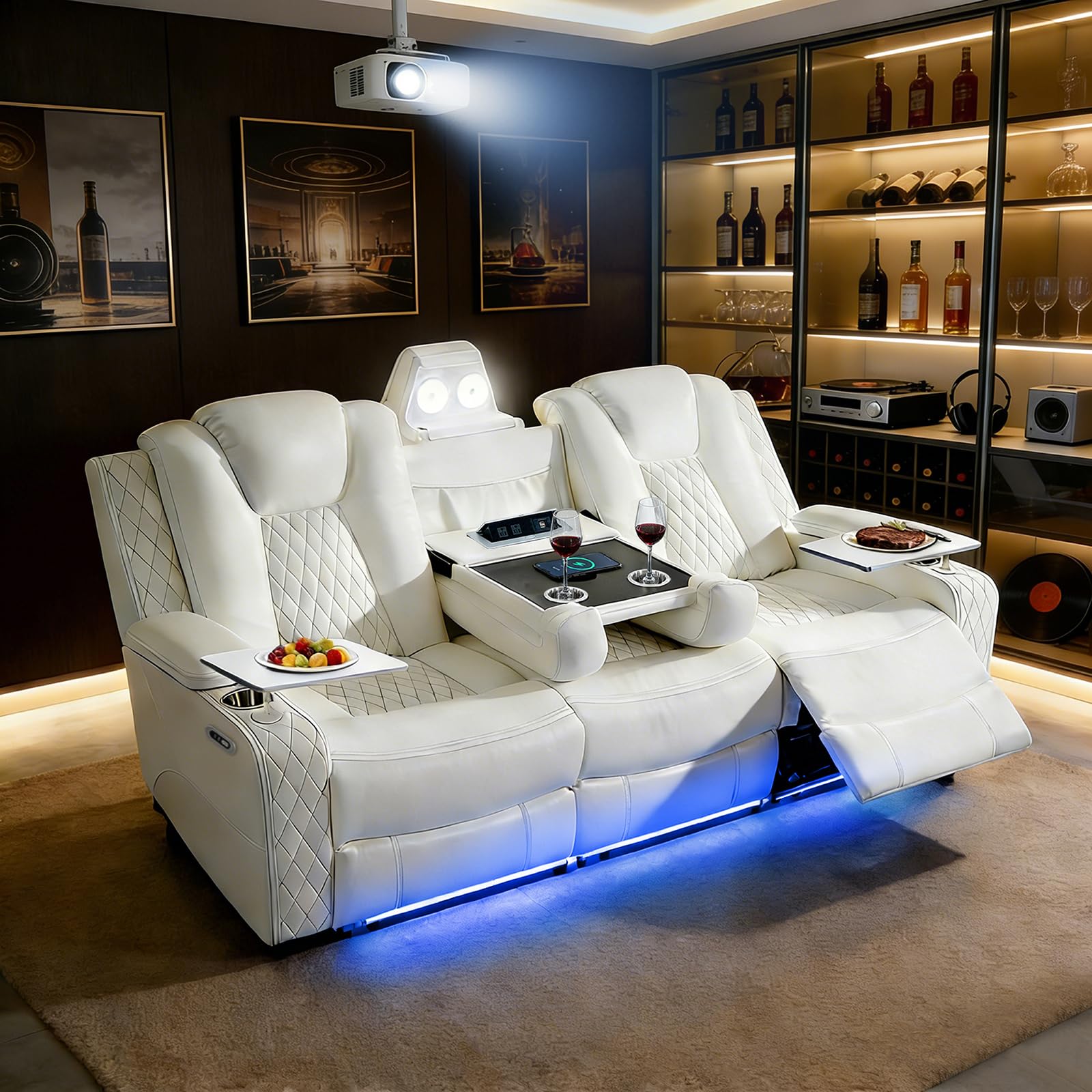 SweetGO Home Theater Seating with USB/Wireless Charging, Power Reclining Sofa wall Hugger with 20 Colors Ambient Light, Movie Theater Couch for Living Room & RV