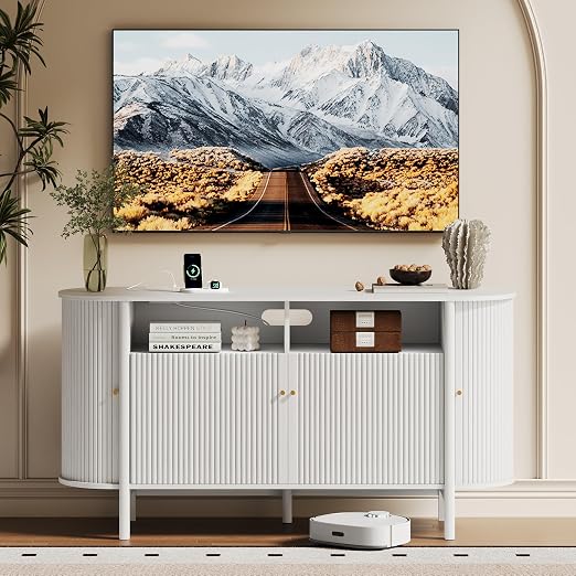 Fluted TV Stand with Power Outlets
