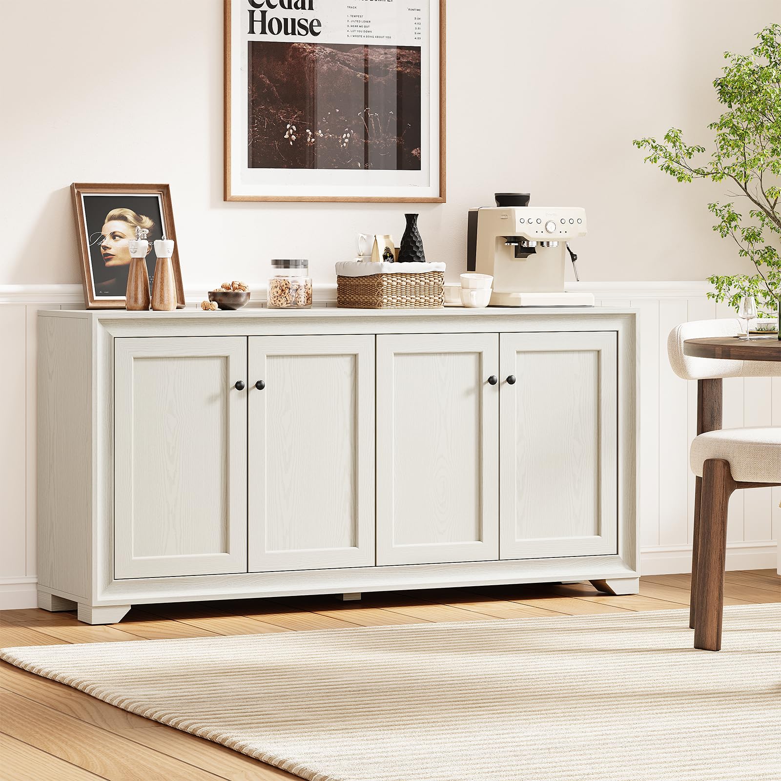 60" 4-Door Sideboard Buffet Cabinet with Adjustable Shelves