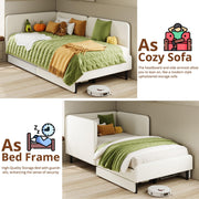 LIKIMIO Twin XL Daybed with Headboard, Corner Bed Frame with Bed Rails and Storage Drawers, Solid Support, for Bedroom Guest Room, Cream