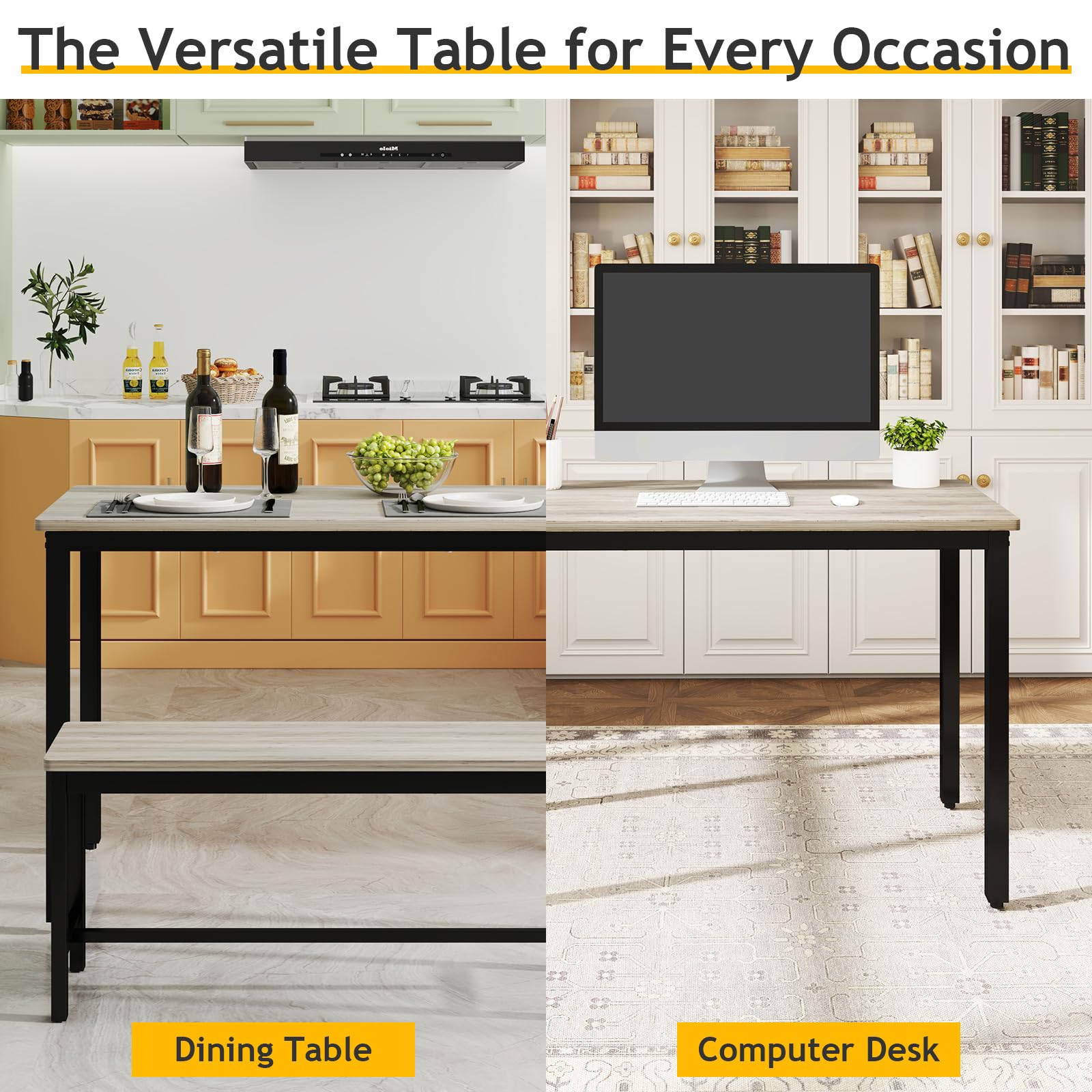 Dining Table Set for 4 with 2 Benches