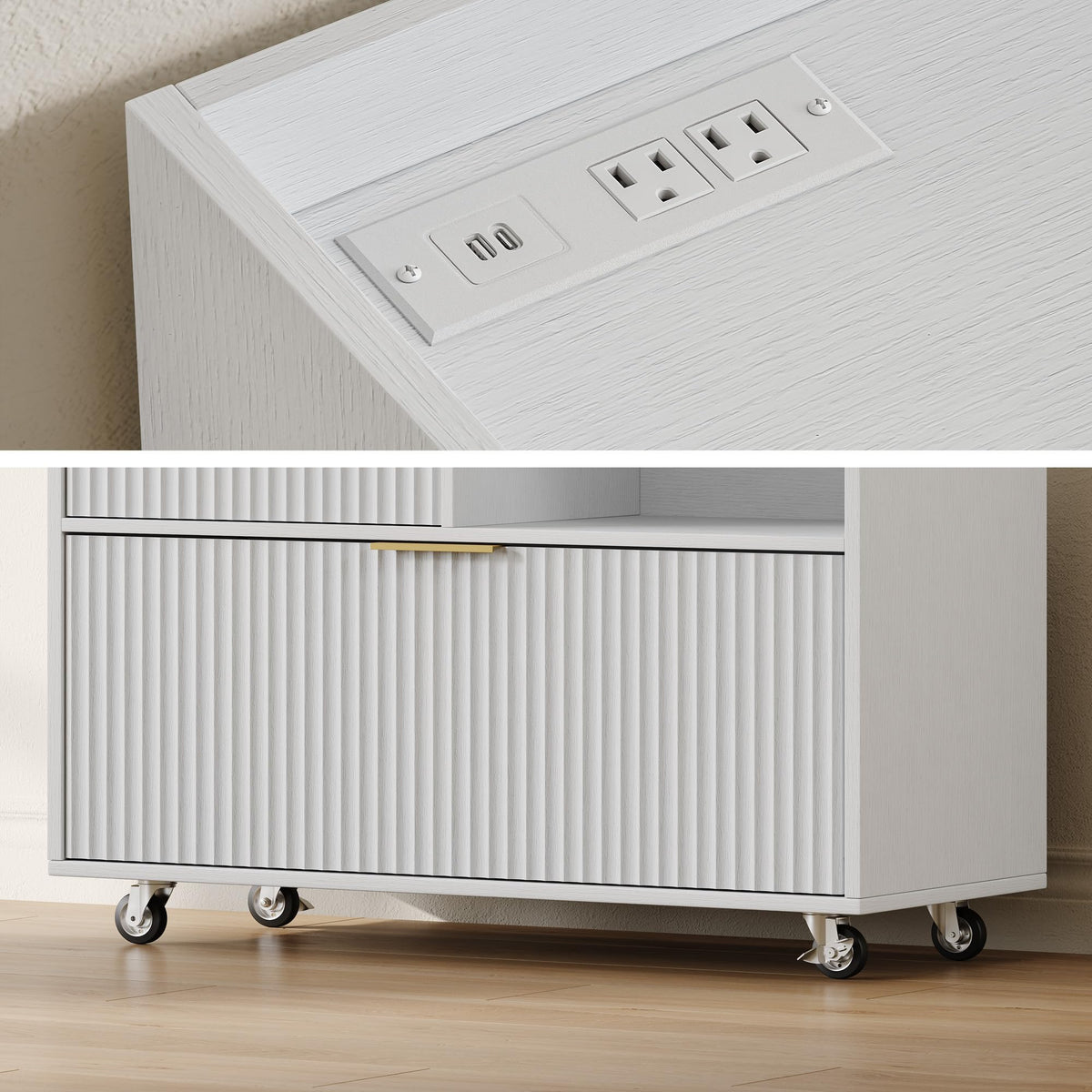 3-Drawer File Cabinet with Charging Station