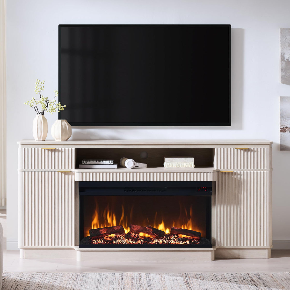 Fluted Fireplace TV Stand