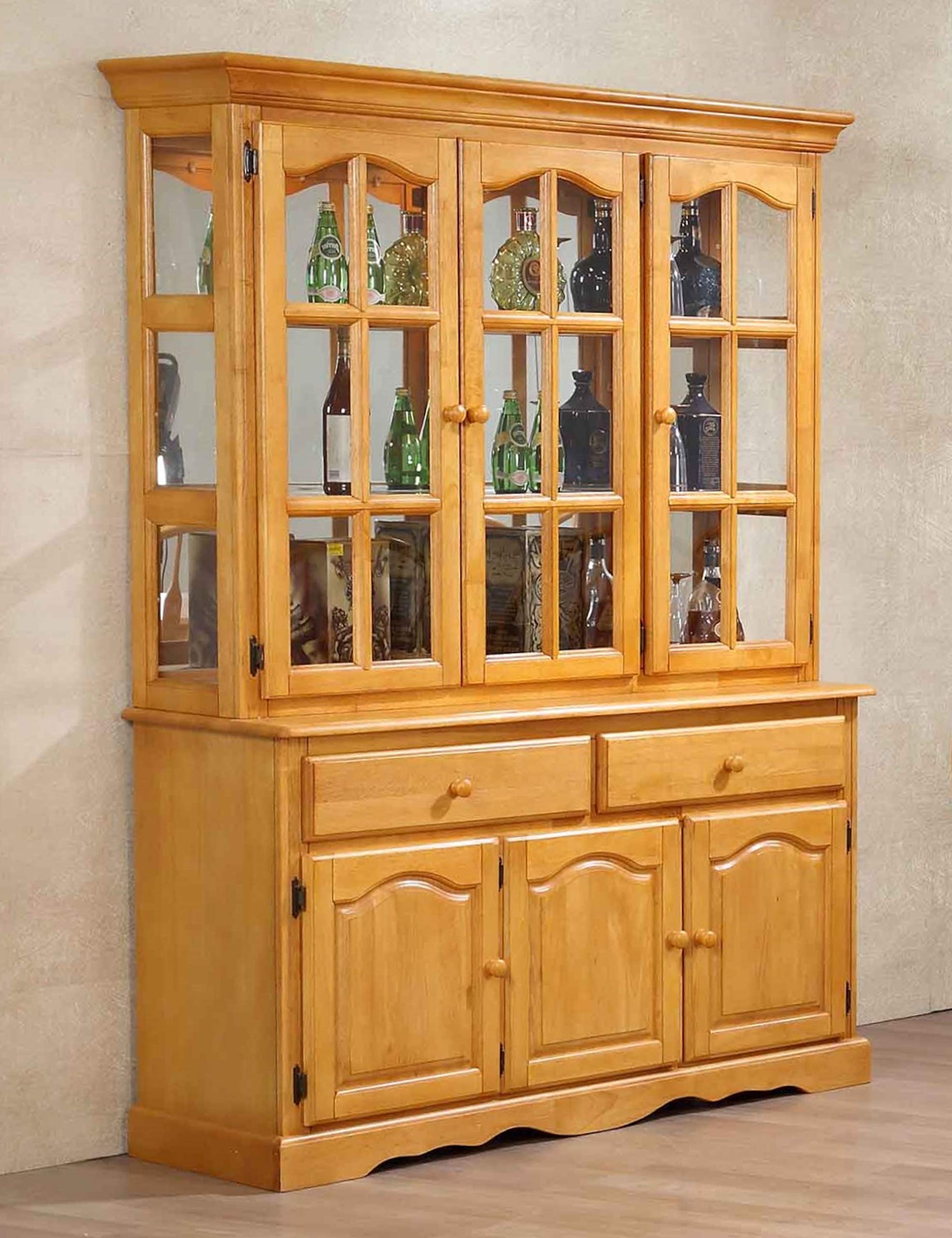 Oak Buffet and Lighted Hutch China Cabinet