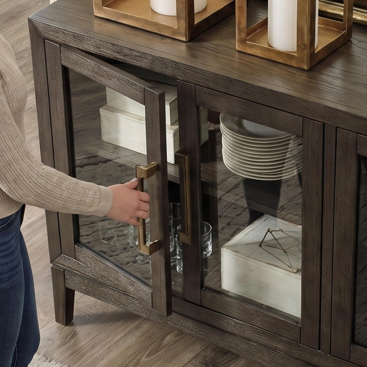 Signature Design by Ashley Burkhaus 1-Piece Buffet Cabinet, Dark Brown
