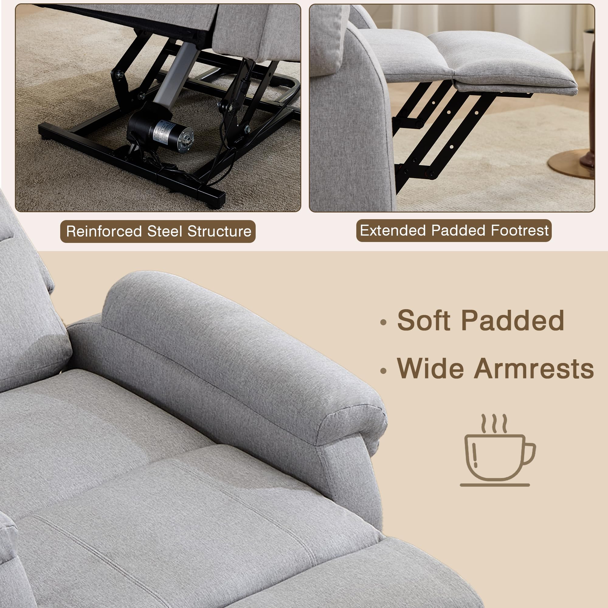 LOUVIXA Power Lift Recliner Chair Recliners for Elderly with Heat and Massage Recliner Chair for Living Room with Infinite Position and Side Pocket, USB Charge Port (Light Grey)