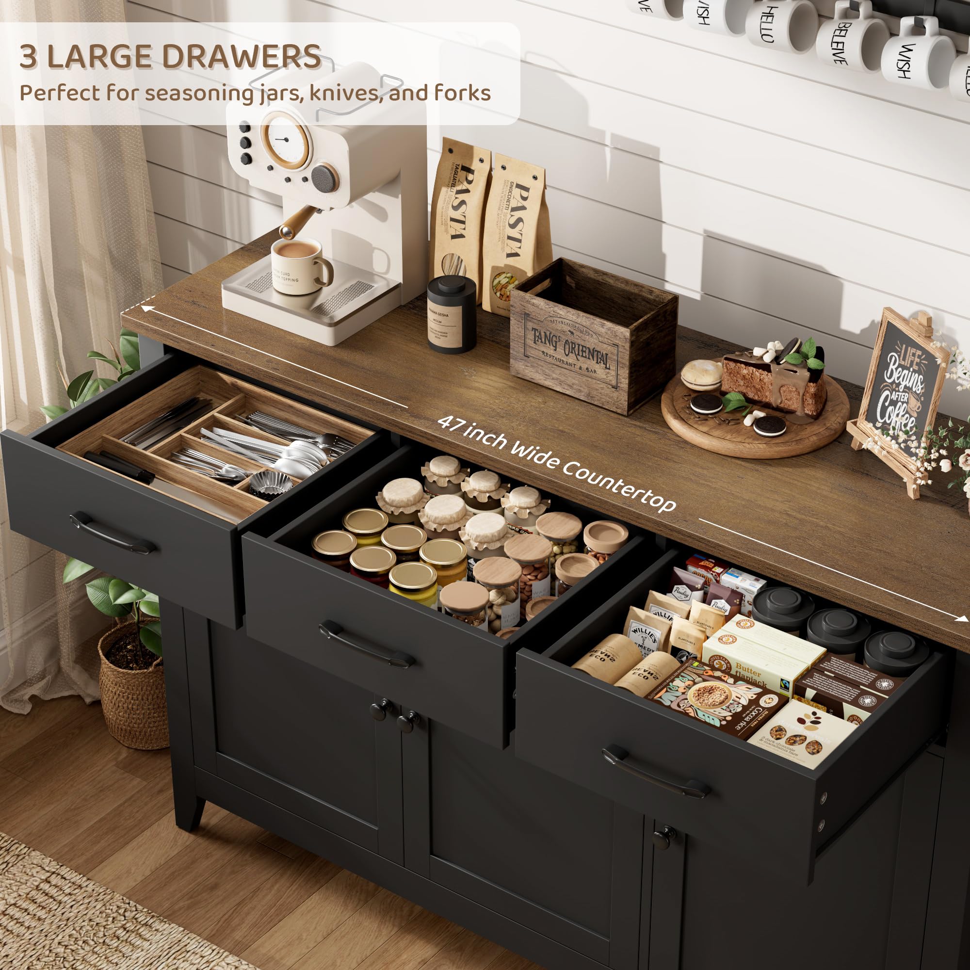47" Buffet Cabinet with Storage & Drawers