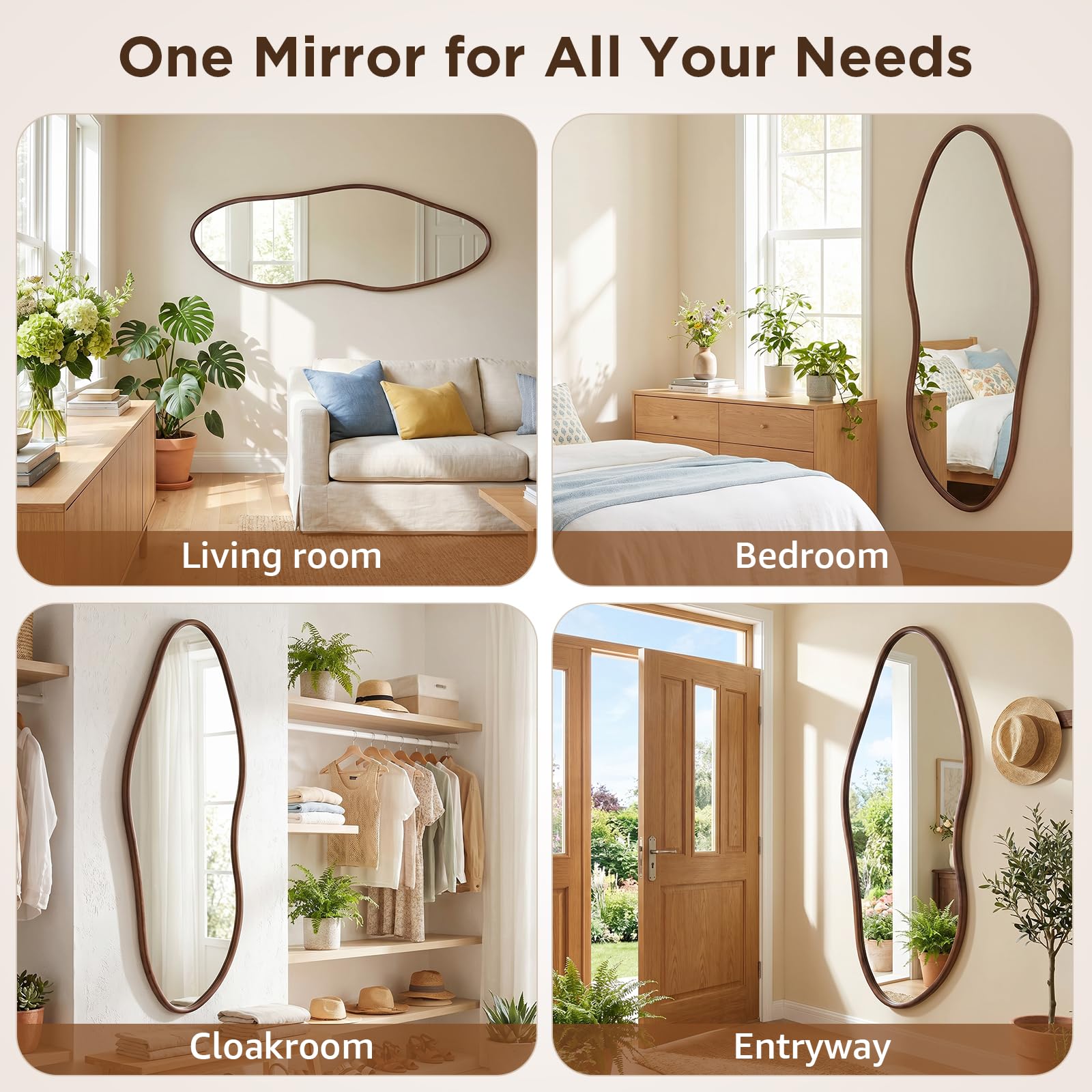 Cloud-Shaped Full Length Floor Mirror with Oak Frame